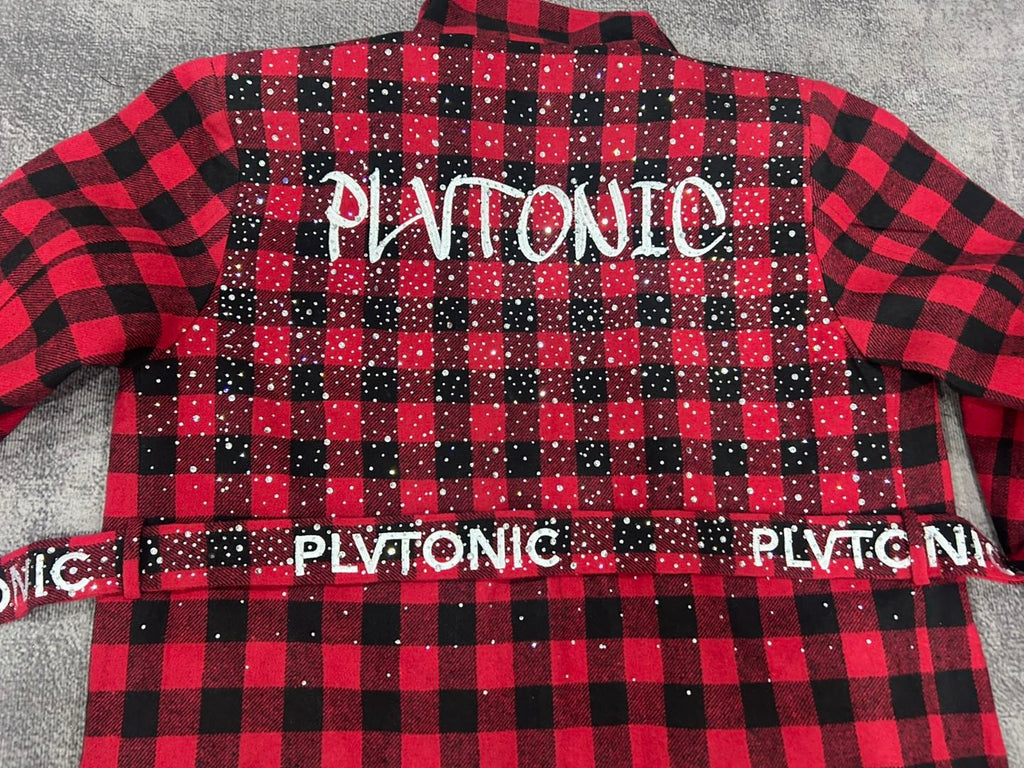 LUXE RED CHECK EMBELLISHED COAT