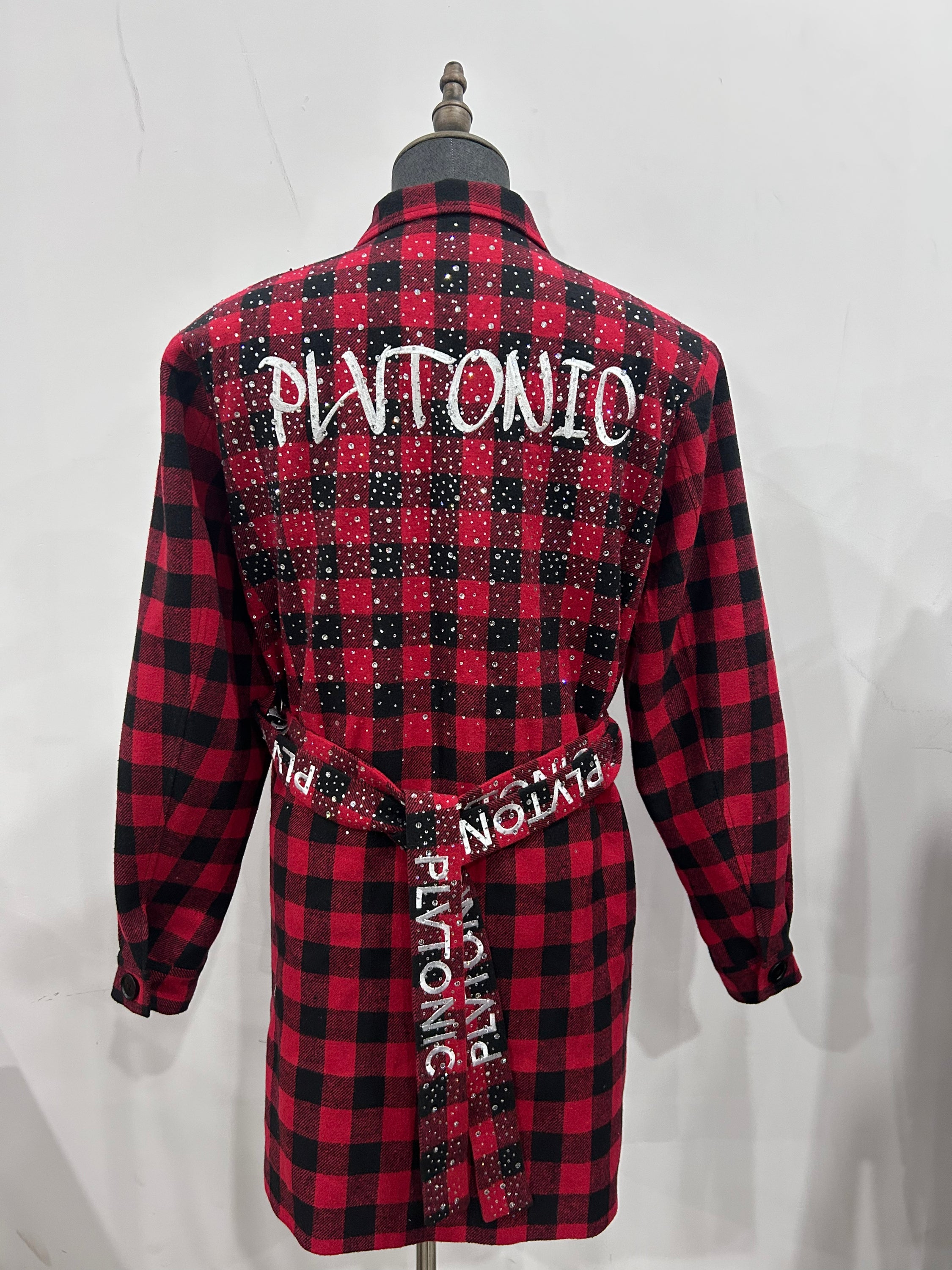 LUXE RED CHECK EMBELLISHED COAT