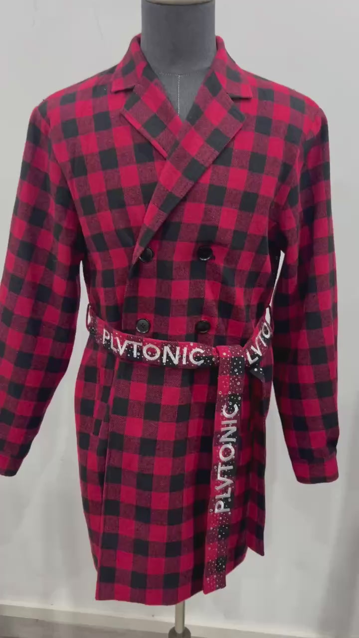 LUXE RED CHECK EMBELLISHED COAT